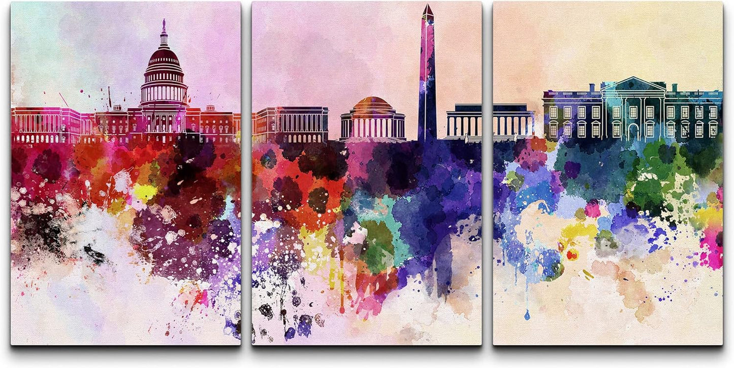 - Washington DC in Watercolor - Canvas Art Wall Art - 16"X24"X3 Panels