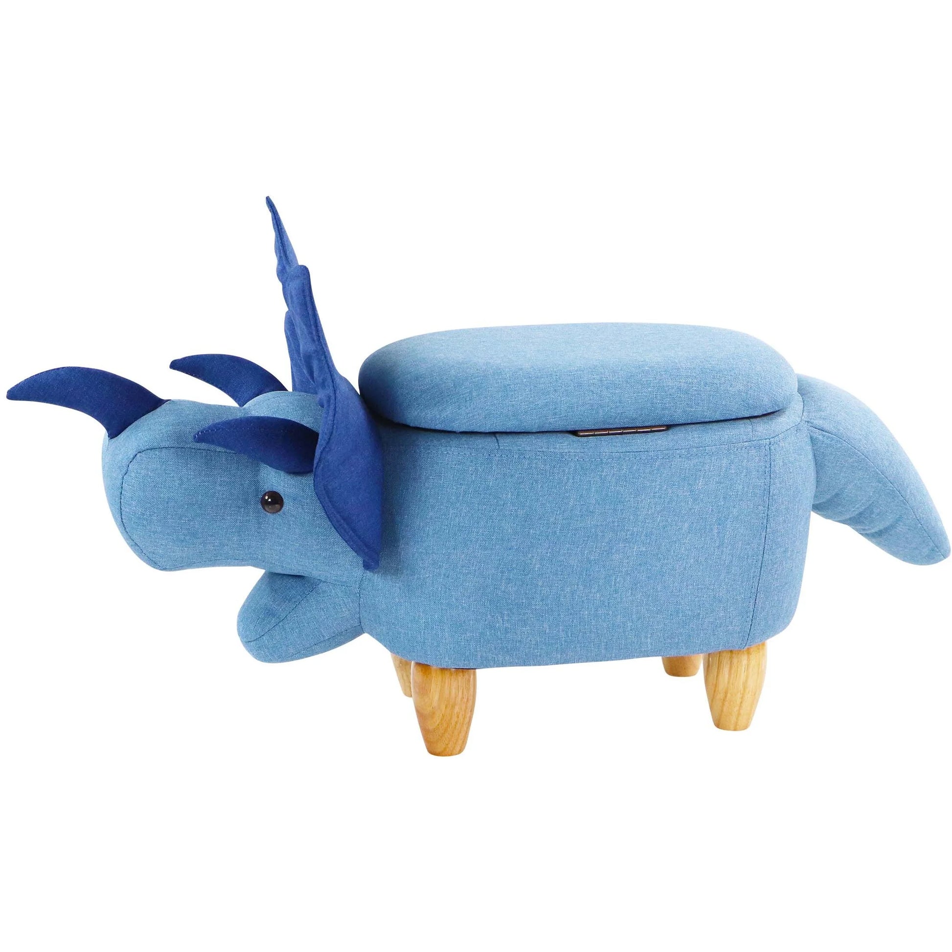 15-In. Seat Height Blue Triceratops Dinosaur Animal Shape Storage Ottoman Furniture for Nursery, Bedroom, Playroom, Living Room Decor