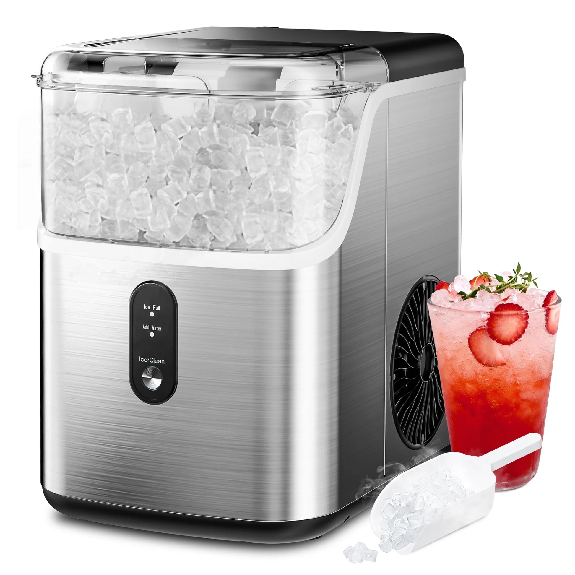 Nugget Ice Maker Countertop, Portable Ice Maker Machine with Self-Cleaning Function, 35Lbs/Day, Soft Chewable Pellet Ice, Silver