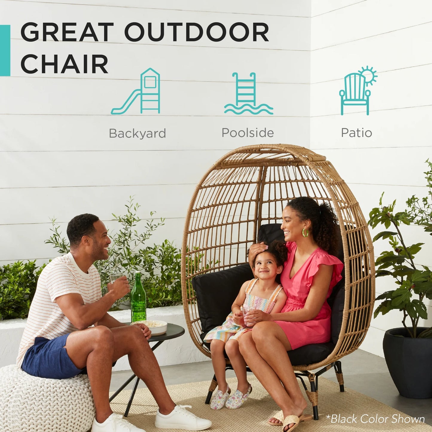 Wicker Egg Chair Oversized Indoor Outdoor Patio Lounger W/ 440Lb Capacity - Gray/Charcoal