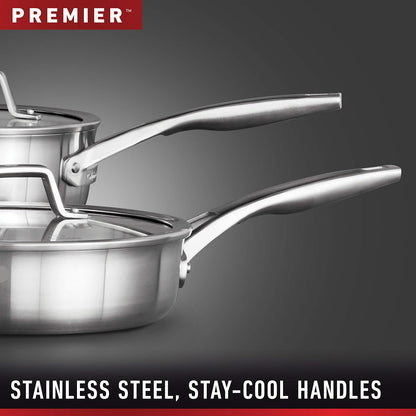 Stainless Steel Kitchen Cookware, 11-Piece Pots and Pans Set with Stay-Cool Handles, Dishwasher & Oven Safe, Silver