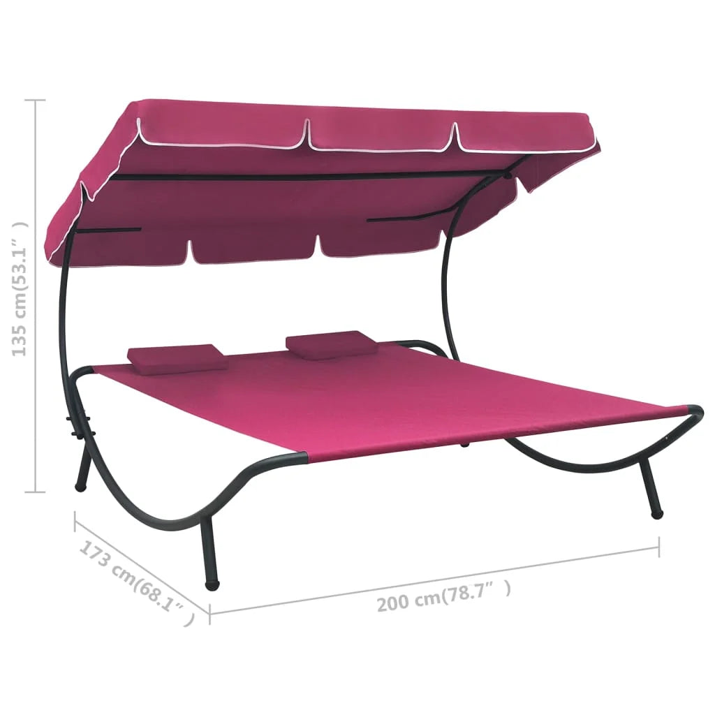 Outdoor Double Chaise Lounge Patio Lounge Bed with Canopy and Pillows