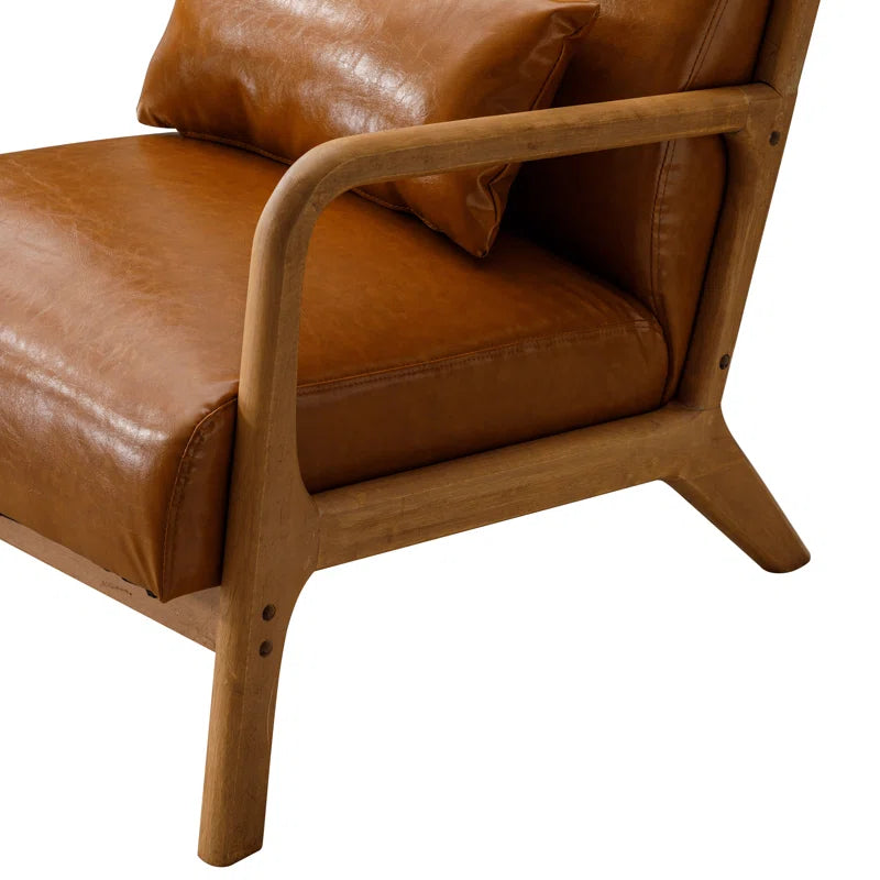 Azmi 26" Wide Modern Vegan Leather Upholstered Solid Wood Arm Accent Chair with One Pillow