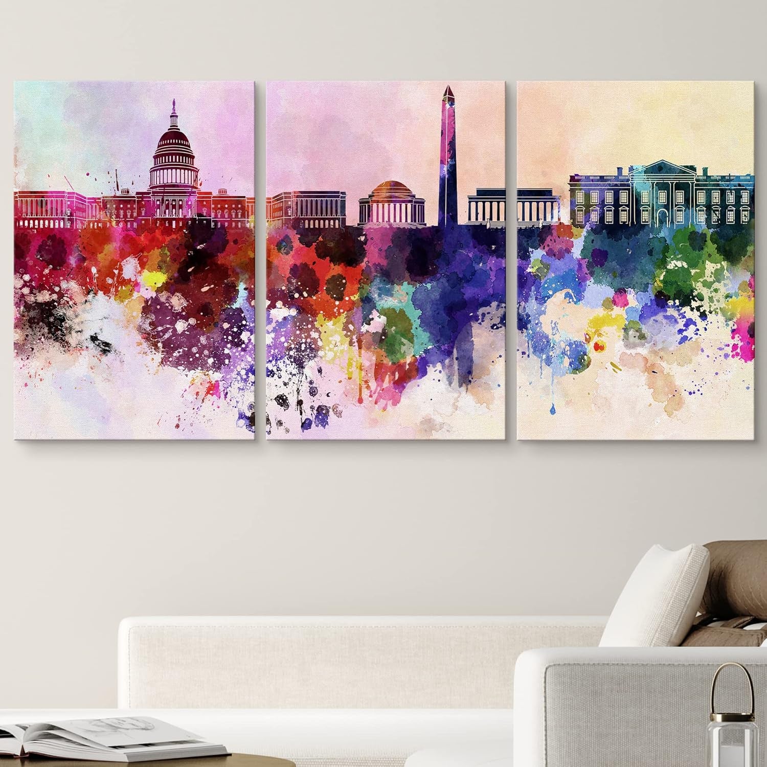 - Washington DC in Watercolor - Canvas Art Wall Art - 16"X24"X3 Panels