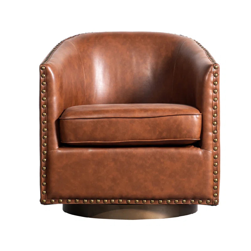 Byran Classic Club Style Chair with 360° Swivel Base and Nail Head Trim