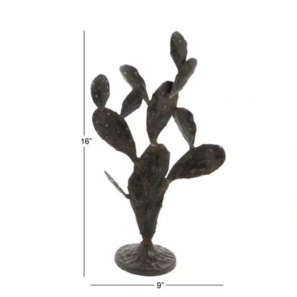 4 In. X 16 In. Black Metal Cactus Sculpture