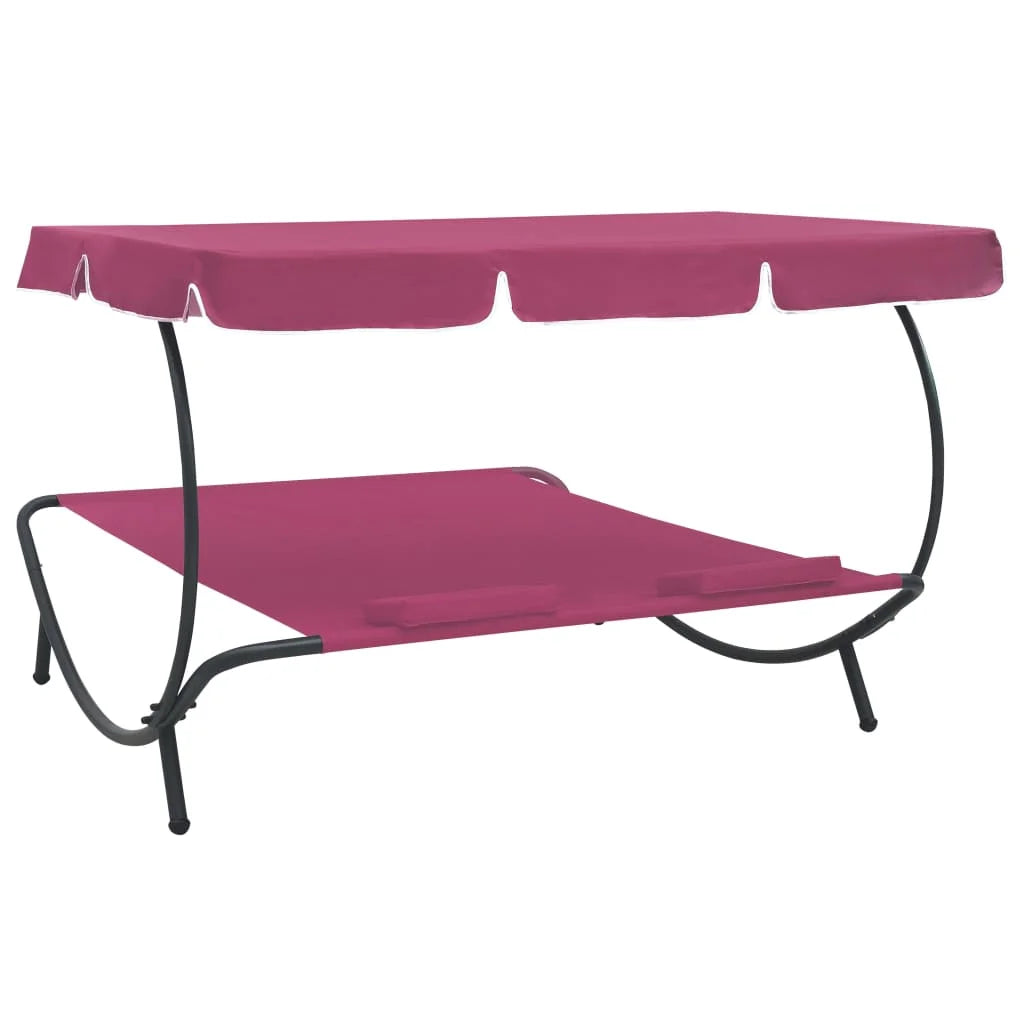 Outdoor Double Chaise Lounge Patio Lounge Bed with Canopy and Pillows