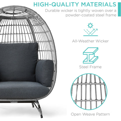 Wicker Egg Chair Oversized Indoor Outdoor Patio Lounger W/ 440Lb Capacity - Gray/Charcoal