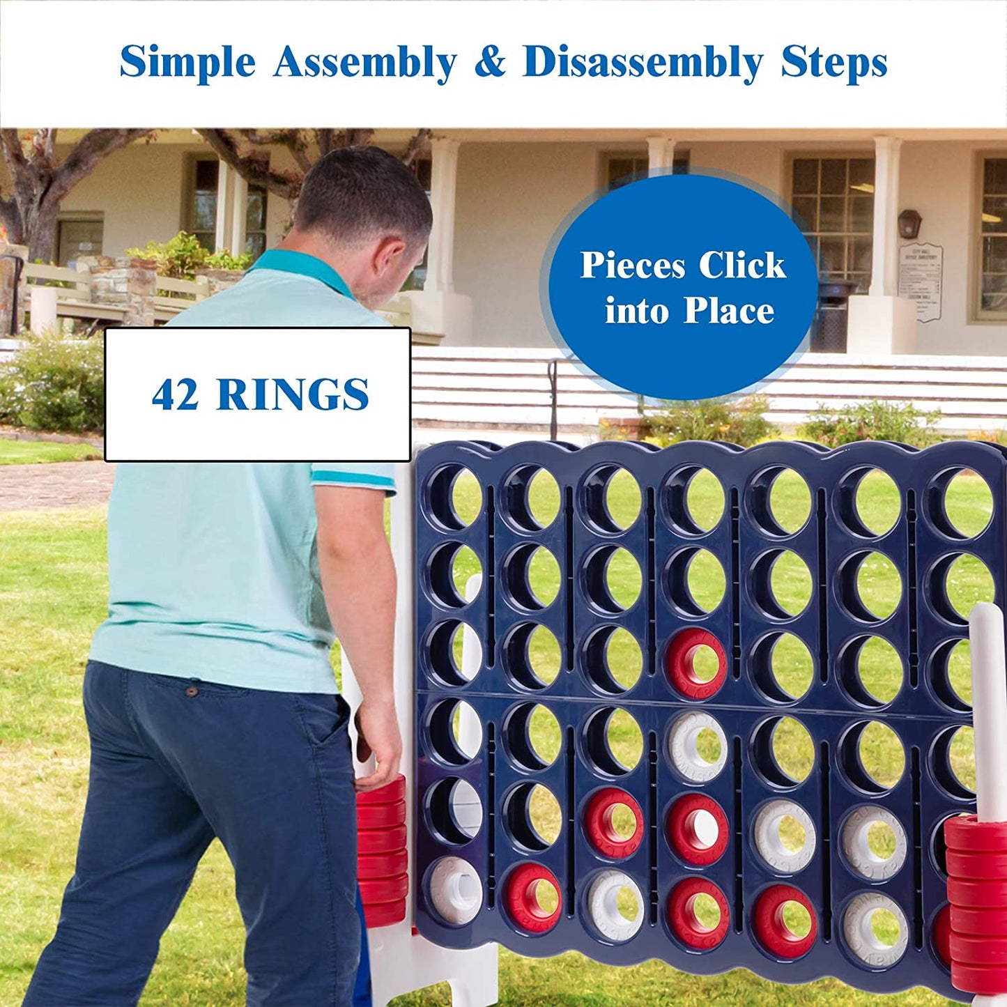 Jumbo 4-To-Score Giant Game Set, 4 in a Row for Kids and Adults, 3.5FT Tall Indoor & Outdoor Game Set with 42 Jumbo Rings & Quick-Release Slider, Perfect for Holiday Party & Family Game