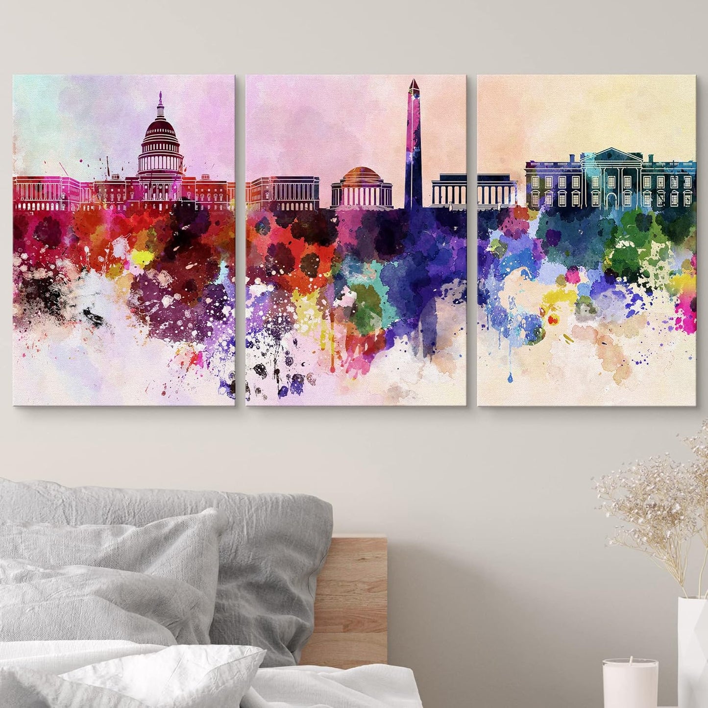 - Washington DC in Watercolor - Canvas Art Wall Art - 16"X24"X3 Panels