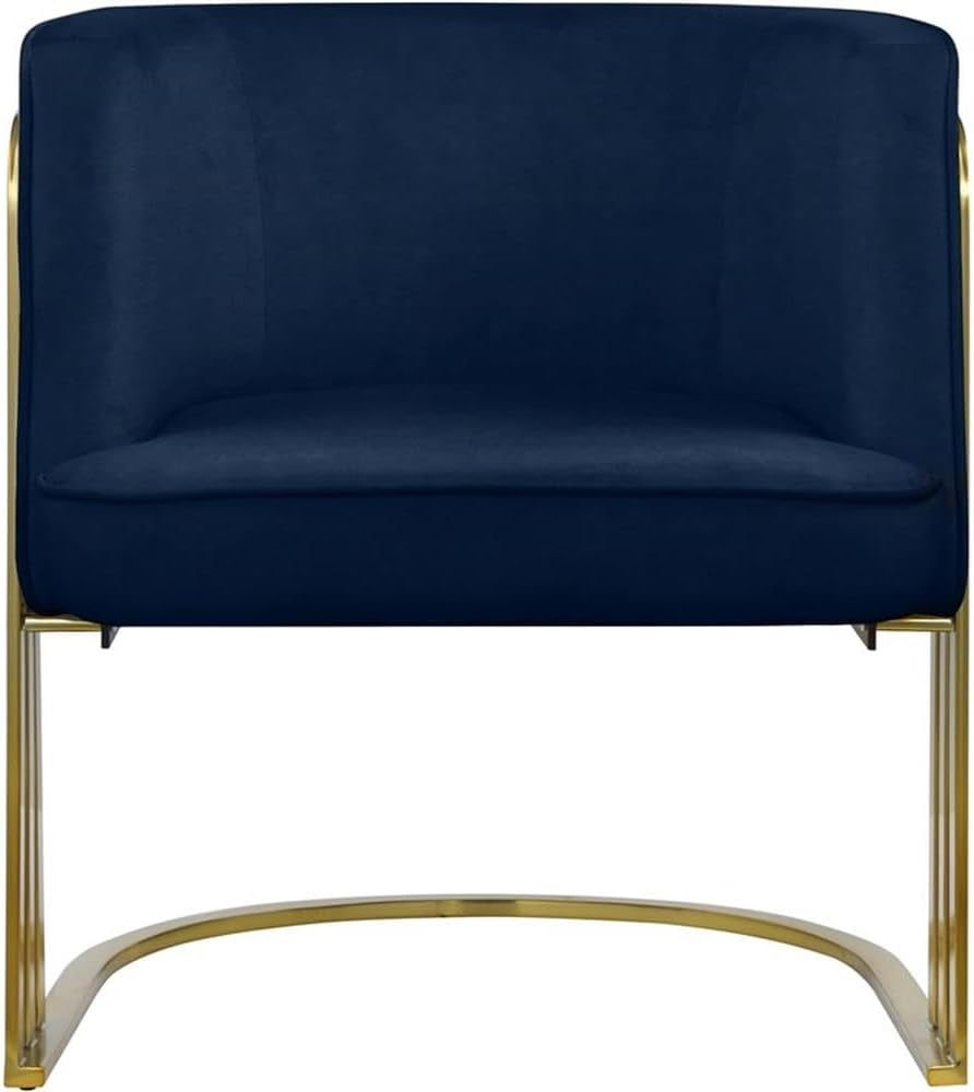 533Navy Rays Collection Velvet Upholstered Accent Chair with Brushed Gold Metal Finish, Navy, 27" W X 28.5" D X 30" H