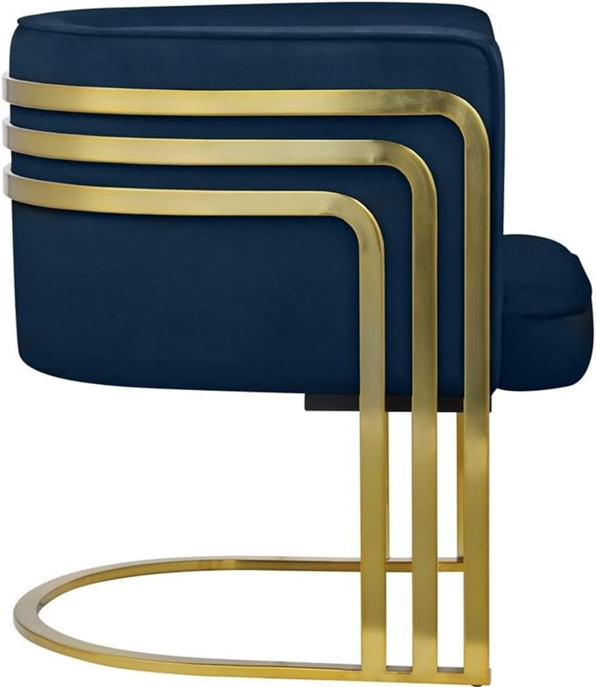 533Navy Rays Collection Velvet Upholstered Accent Chair with Brushed Gold Metal Finish, Navy, 27" W X 28.5" D X 30" H