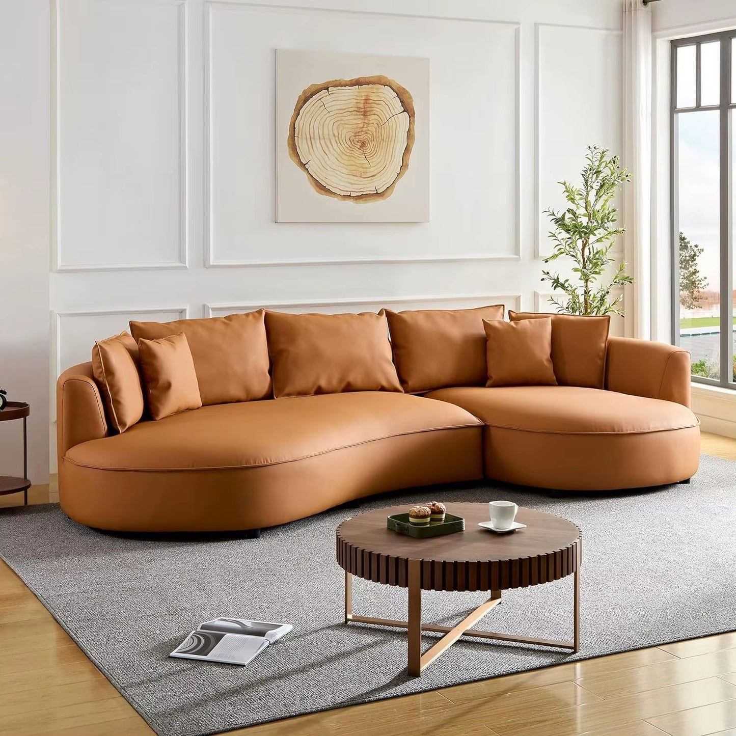 124.8" Modern Curved Sofa Couch, Upholstery Boucle Sofa with Pillows, Right Hand Facing Sectional Boucle Fabric Couch