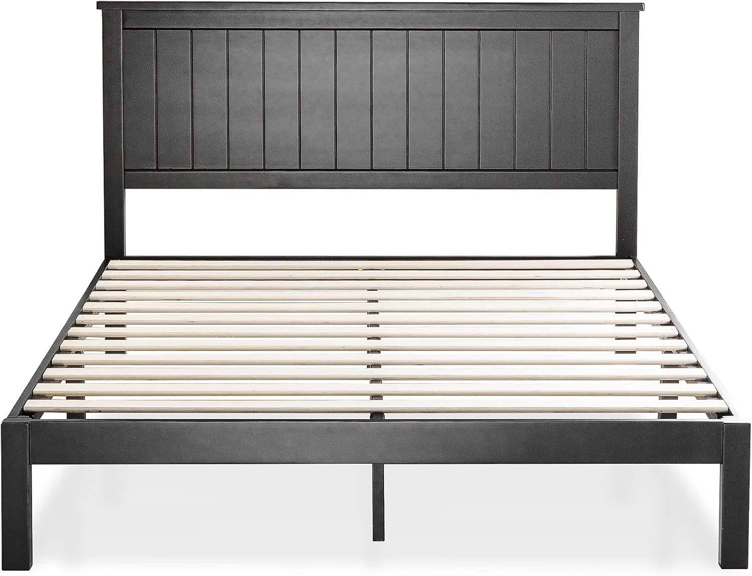 Santiago Platform Bed Frame, Wood Slat Support, No Box Spring Needed, Easy Assembly, Queen, Black