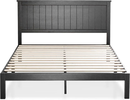 Santiago Platform Bed Frame, Wood Slat Support, No Box Spring Needed, Easy Assembly, Queen, Black