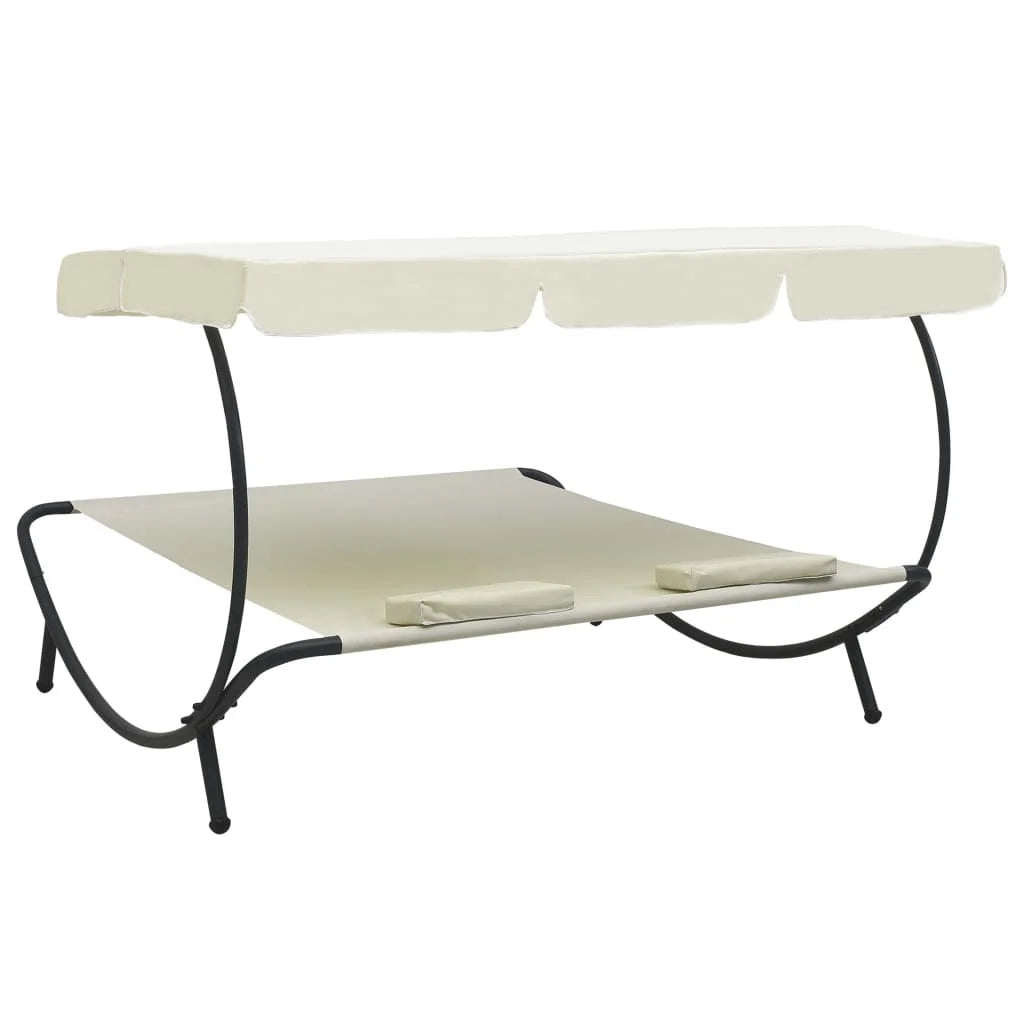 Outdoor Double Chaise Lounge Patio Lounge Bed with Canopy and Pillows