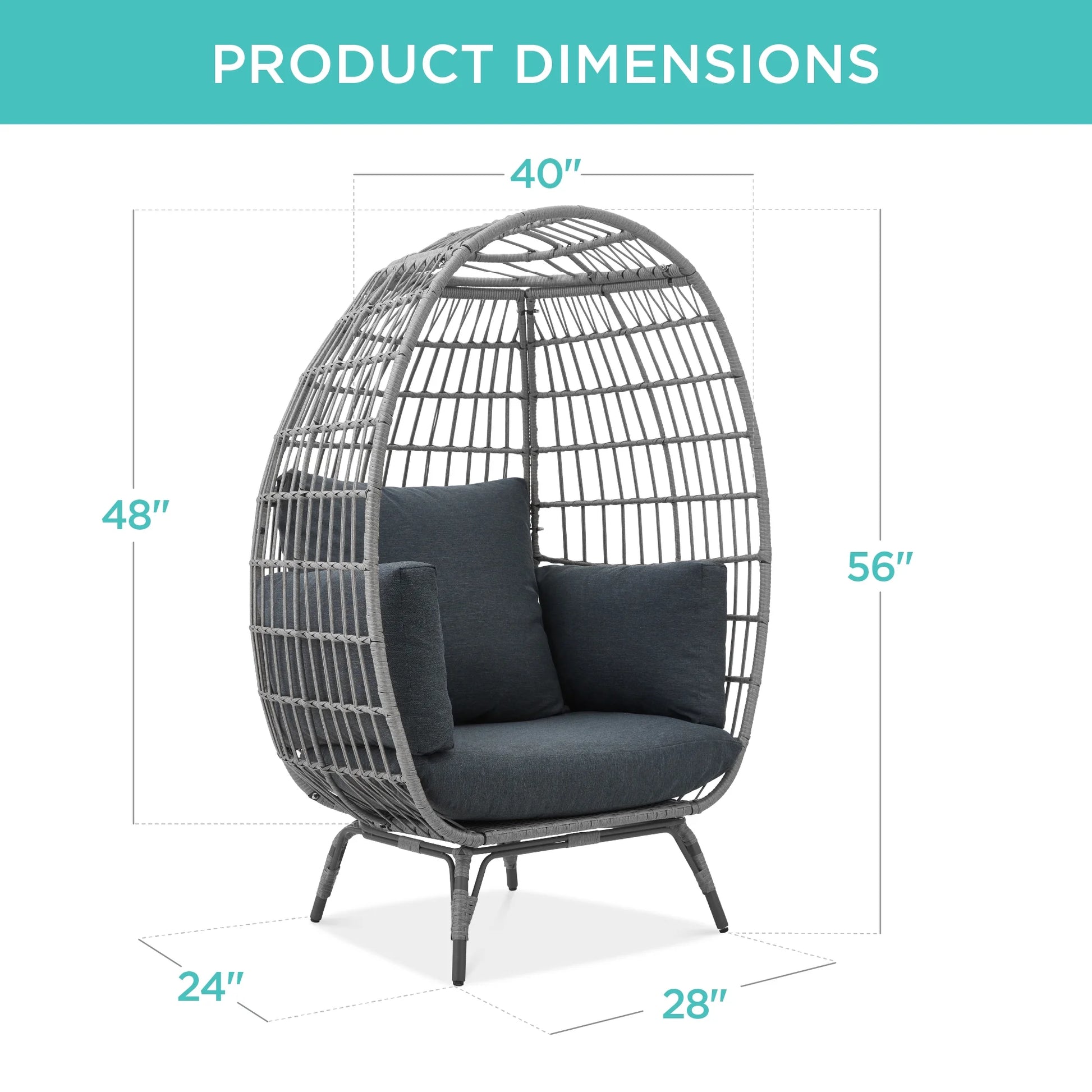 Wicker Egg Chair Oversized Indoor Outdoor Patio Lounger W/ 440Lb Capacity - Gray/Charcoal