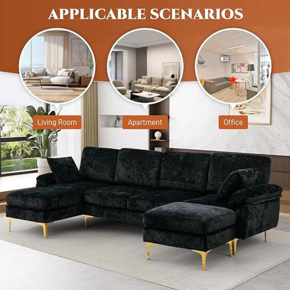 U-Shaped Sectional Sofa Couch, 4 Seat Sofa Set for Living Room, Convertible L-Shaped Velvet Couch Set