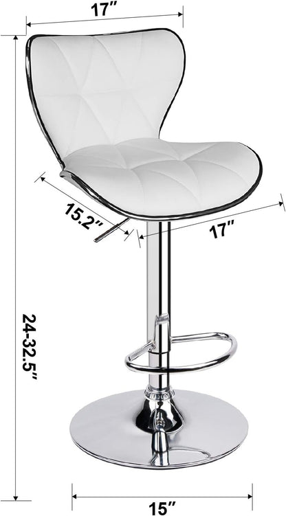 Leader Shell Back Bar Stools Set of 2, Adjustable Bar Stool with Back, Swivel Barstools (White)