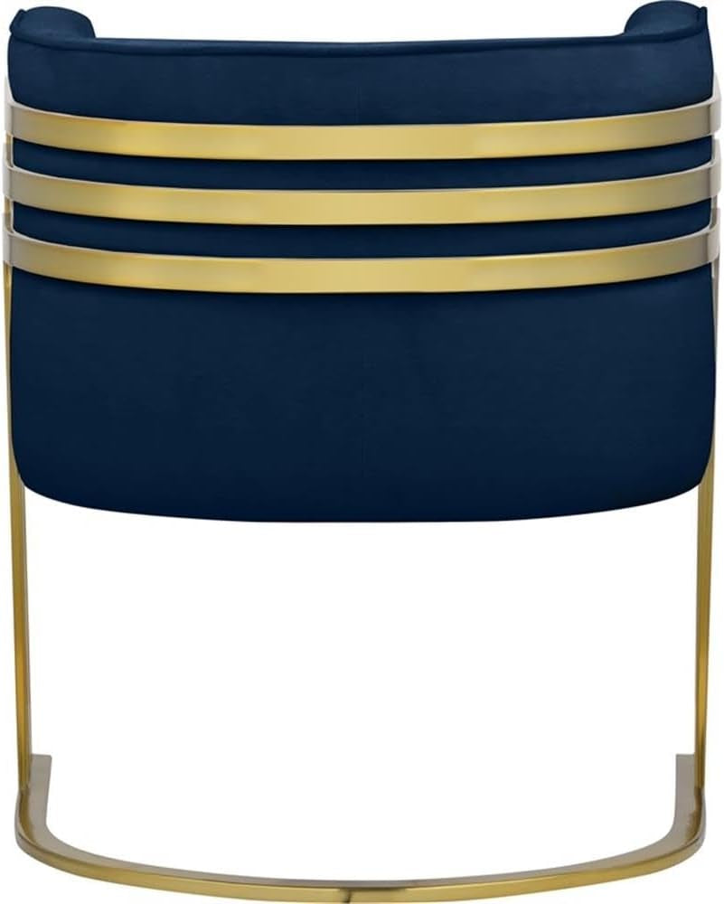 533Navy Rays Collection Velvet Upholstered Accent Chair with Brushed Gold Metal Finish, Navy, 27" W X 28.5" D X 30" H