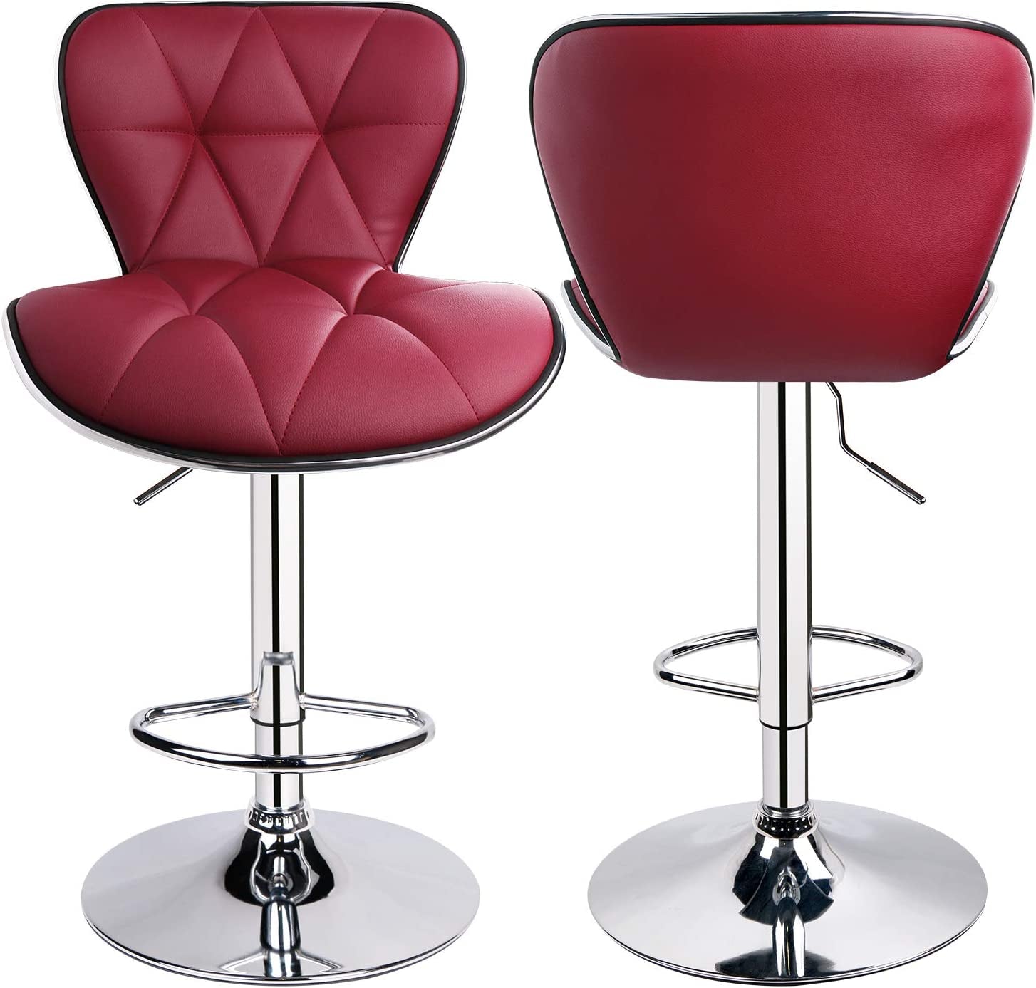 Leader Shell Back Bar Stools Set of 2, Adjustable Bar Stool with Back, Swivel Barstools (Wine Red)