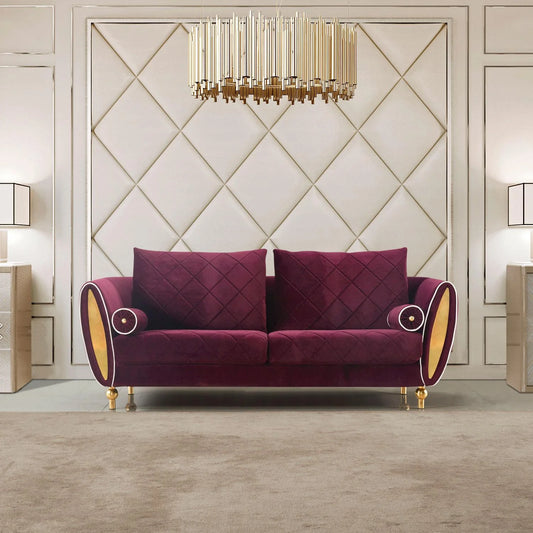 Luxury Burgundy Velvet Sipario Vita Sofa EF-22561  Modern Glam