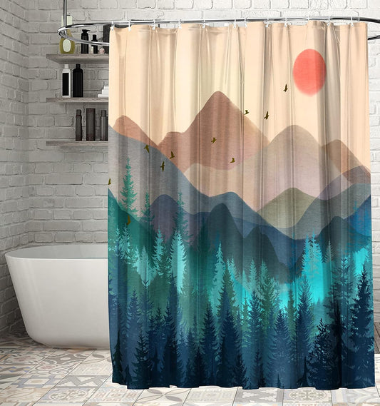 Shower Curtain Forest, Nature Shower Curtains, Bathroom Shower Curtain Sets, Shower Curtain for Bathroom Set with 12 Hooks, 72X72 Inch, Waterproof Polyester Fabric