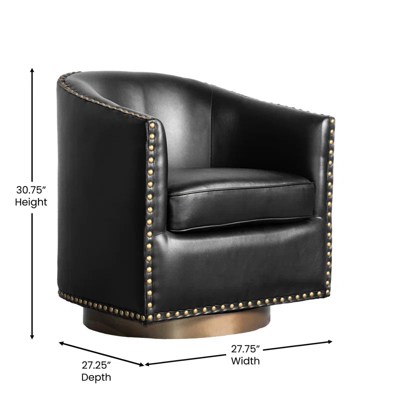 Byran Classic Club Style Chair with 360° Swivel Base and Nail Head Trim