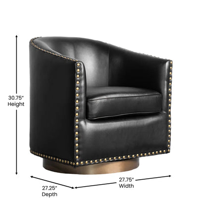 Byran Classic Club Style Chair with 360° Swivel Base and Nail Head Trim