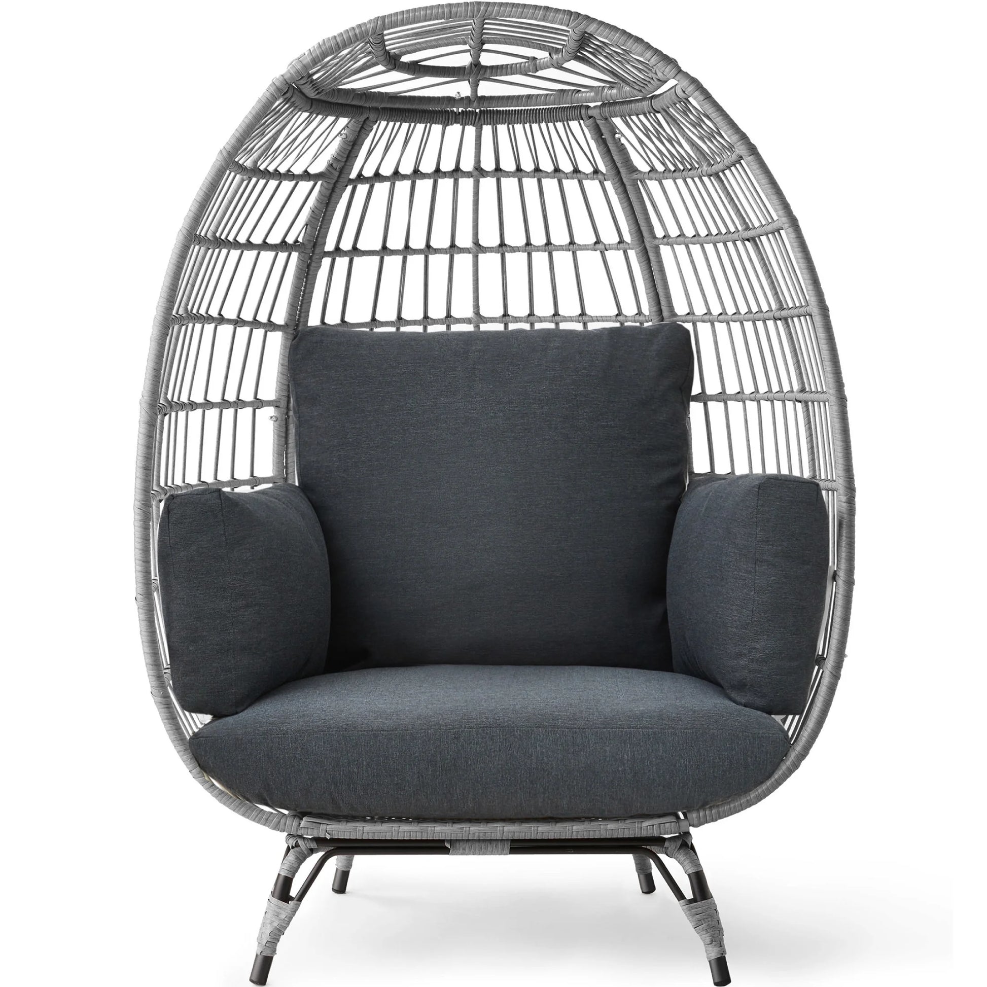 Wicker Egg Chair Oversized Indoor Outdoor Patio Lounger W/ 440Lb Capacity - Gray/Charcoal