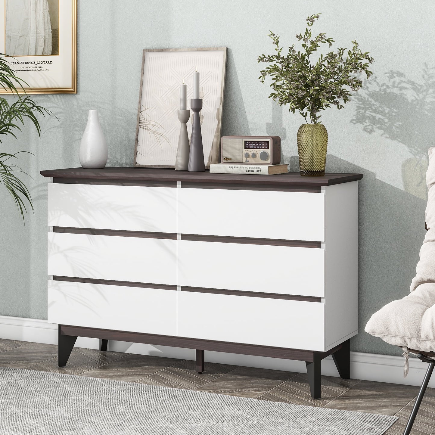 Modern White 6 Drawer Dresser Bedroom White Finish