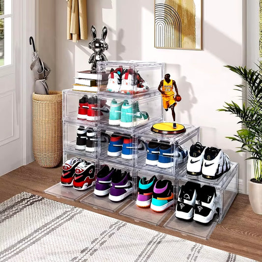 12 Pack Shoe Box,Drop Front Shoe Box,Clear Plastic Stackable Sneaker Box,Shoe Containers,Acrylic Shoe Display Case