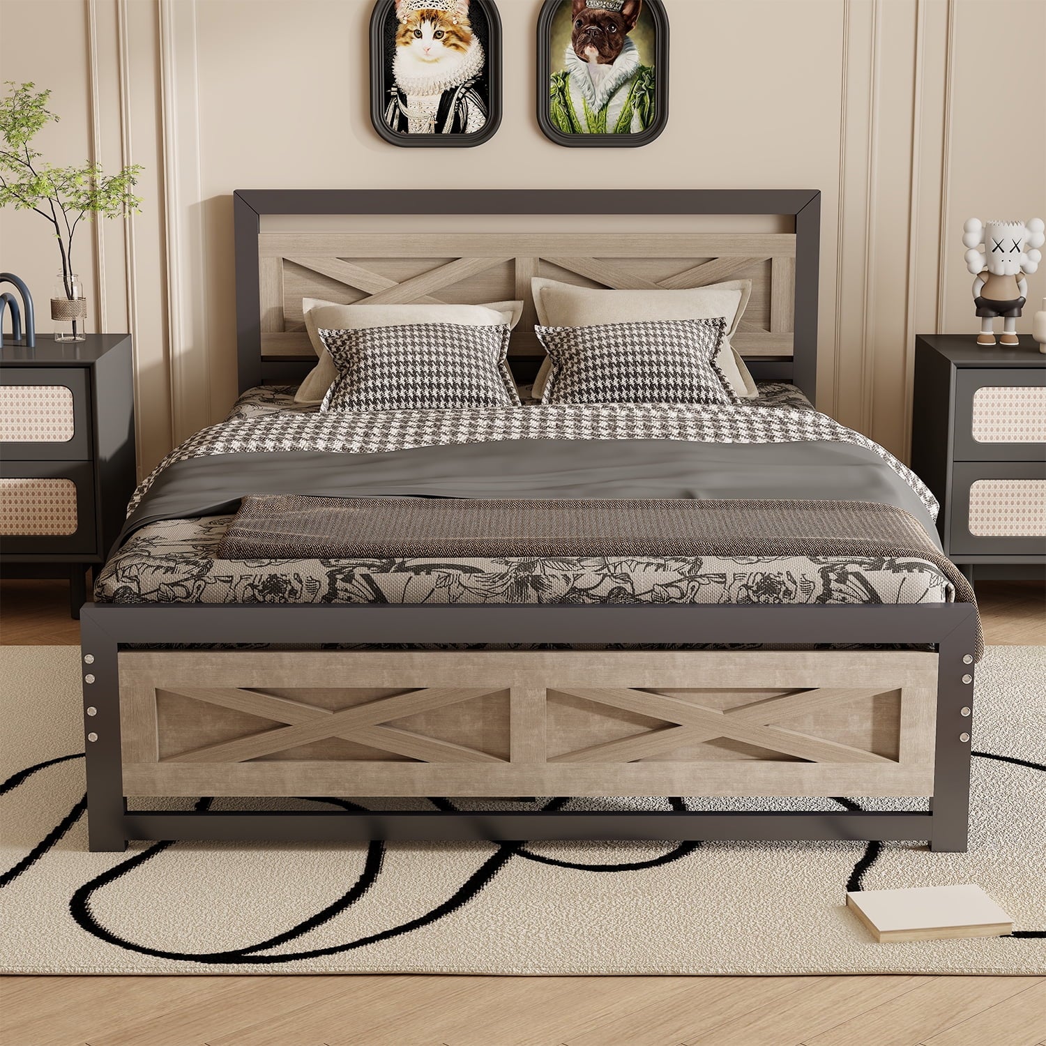 Platform Bed Frame with Headboard, Twin Size Bed