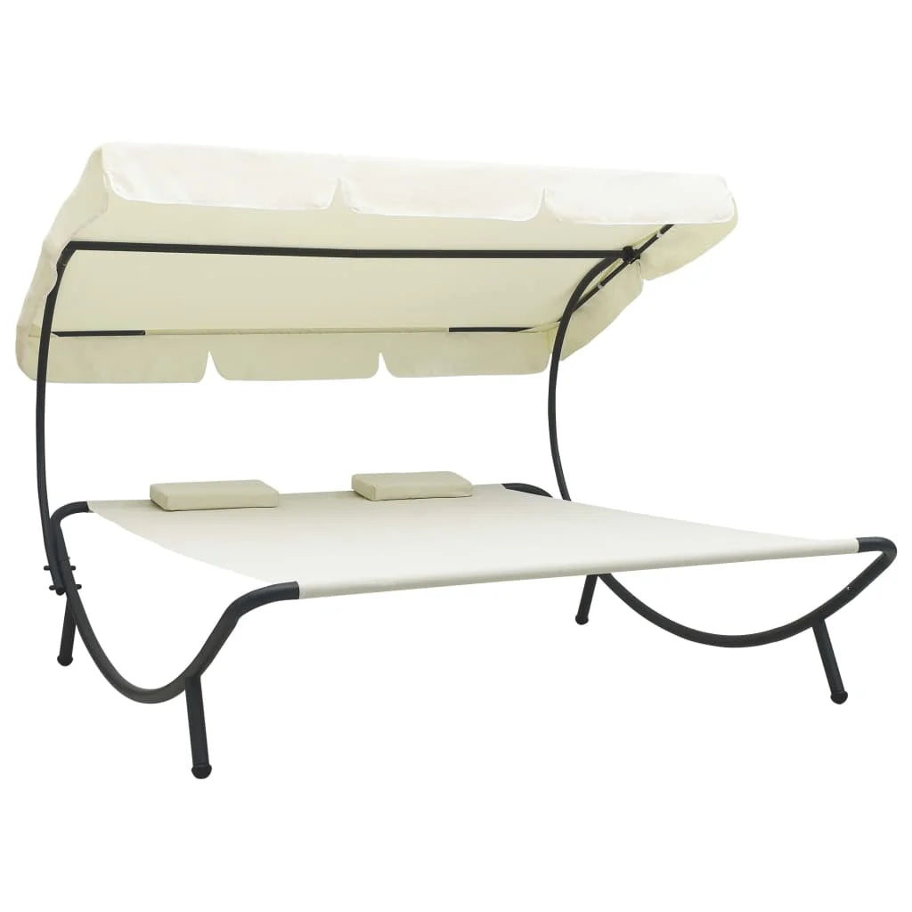 Outdoor Double Chaise Lounge Patio Lounge Bed with Canopy and Pillows