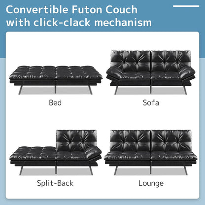 Convertible Futon Sofa Bed, Modern Sleeper Sofa, Black