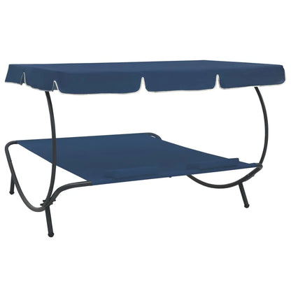 Outdoor Double Chaise Lounge Patio Lounge Bed with Canopy and Pillows