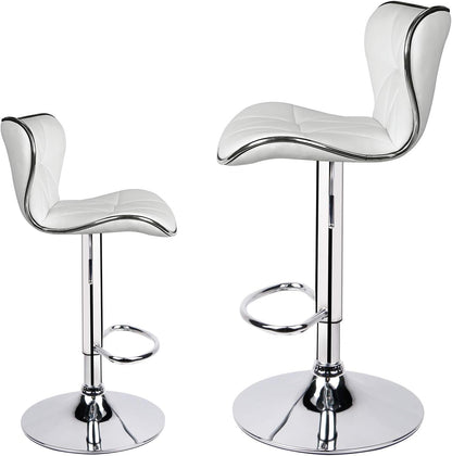 Leader Shell Back Bar Stools Set of 2, Adjustable Bar Stool with Back, Swivel Barstools (White)