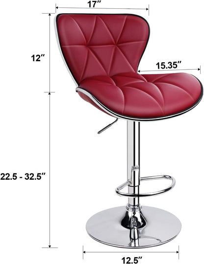 Leader Shell Back Bar Stools Set of 2, Adjustable Bar Stool with Back, Swivel Barstools (Wine Red)