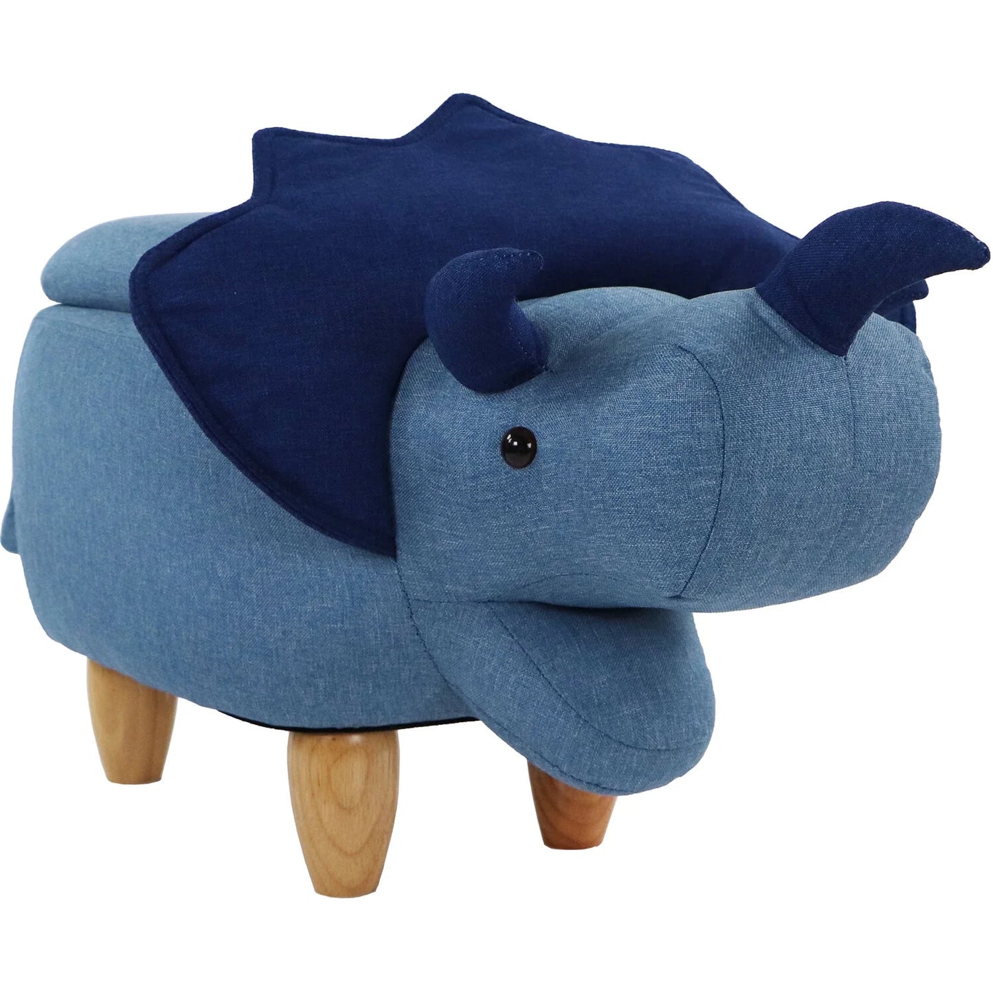 15-In. Seat Height Blue Triceratops Dinosaur Animal Shape Storage Ottoman Furniture for Nursery, Bedroom, Playroom, Living Room Decor