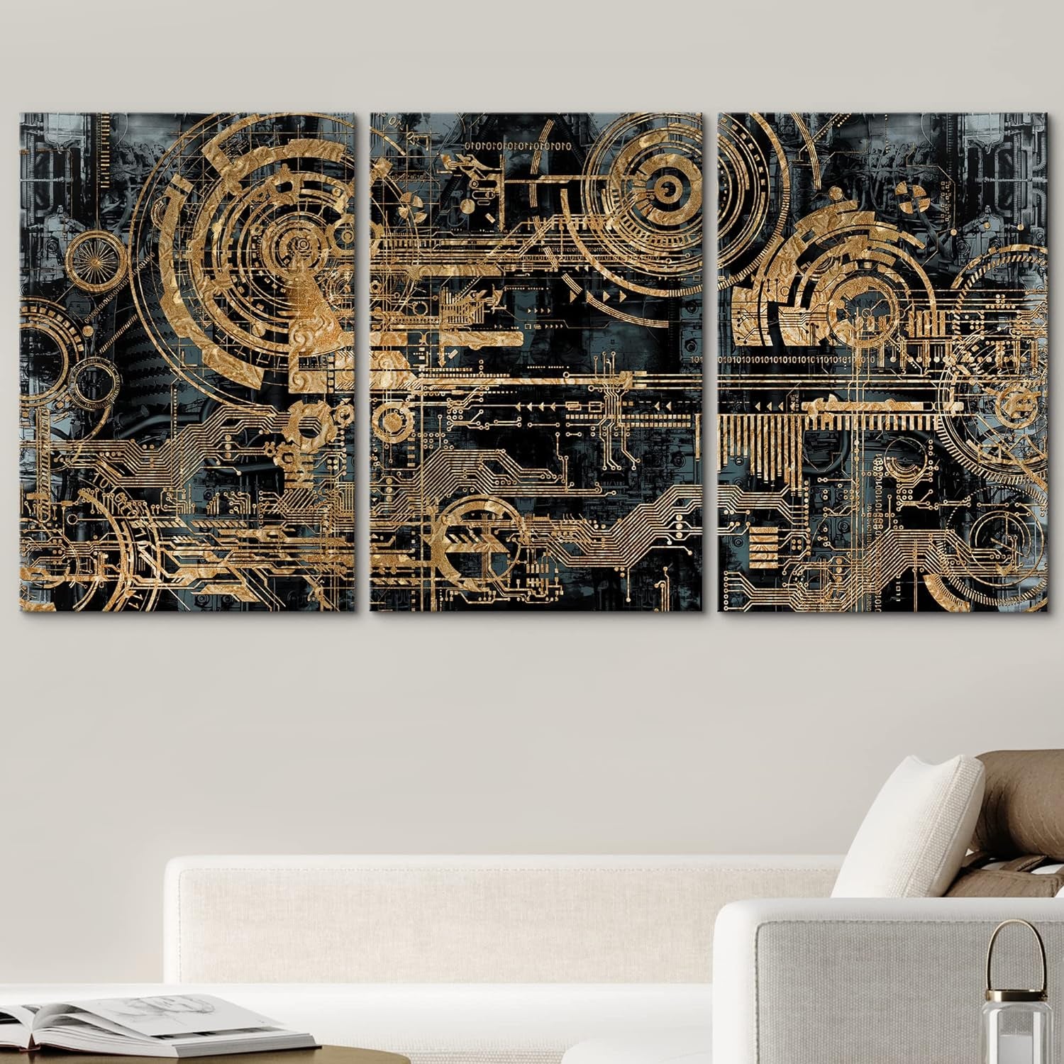 Canvas Print Wall Art Set Electronic PC Motherboard Circuit Collage Abstract Technology Digital Art Modern Art Alternative Urban Shapes for Living Room, Bedroom, Office - 16"X24"X3