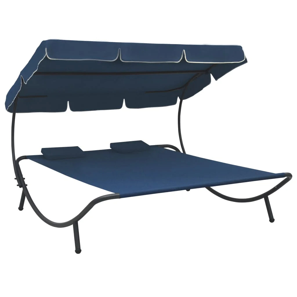 Outdoor Double Chaise Lounge Patio Lounge Bed with Canopy and Pillows