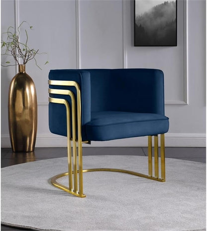 533Navy Rays Collection Velvet Upholstered Accent Chair with Brushed Gold Metal Finish, Navy, 27" W X 28.5" D X 30" H