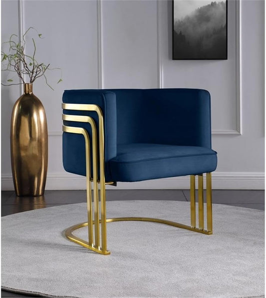 533Navy Rays Collection Velvet Upholstered Accent Chair with Brushed Gold Metal Finish, Navy, 27" W X 28.5" D X 30" H