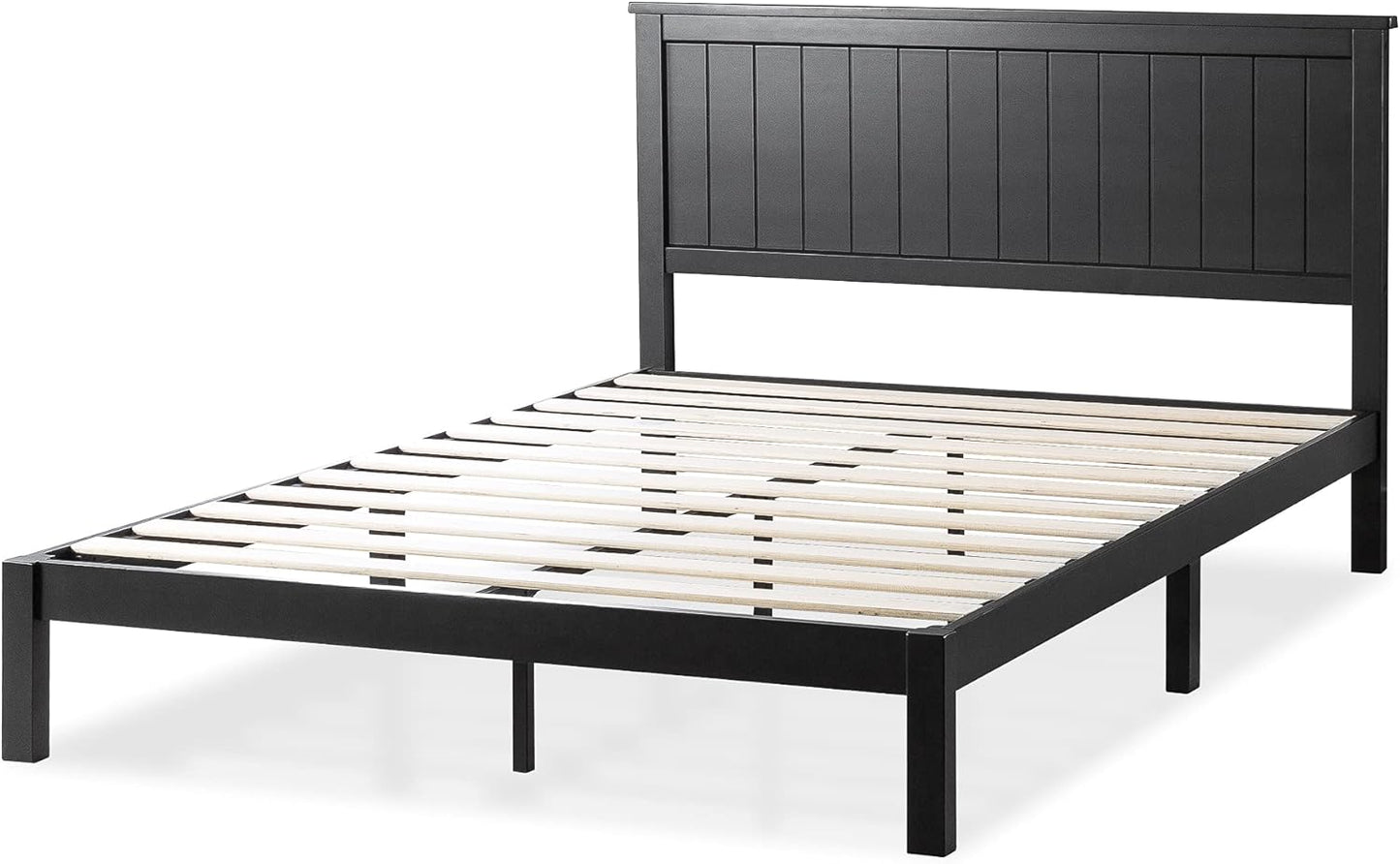 Santiago Platform Bed Frame, Wood Slat Support, No Box Spring Needed, Easy Assembly, Queen, Black