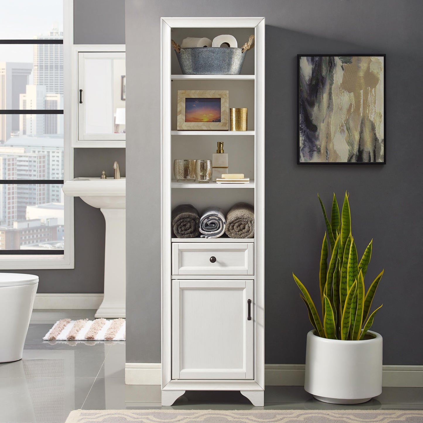 Tara Wood Classic Linen Cabinet in Vintage White/Black