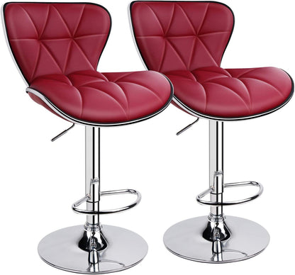 Leader Shell Back Bar Stools Set of 2, Adjustable Bar Stool with Back, Swivel Barstools (Wine Red)