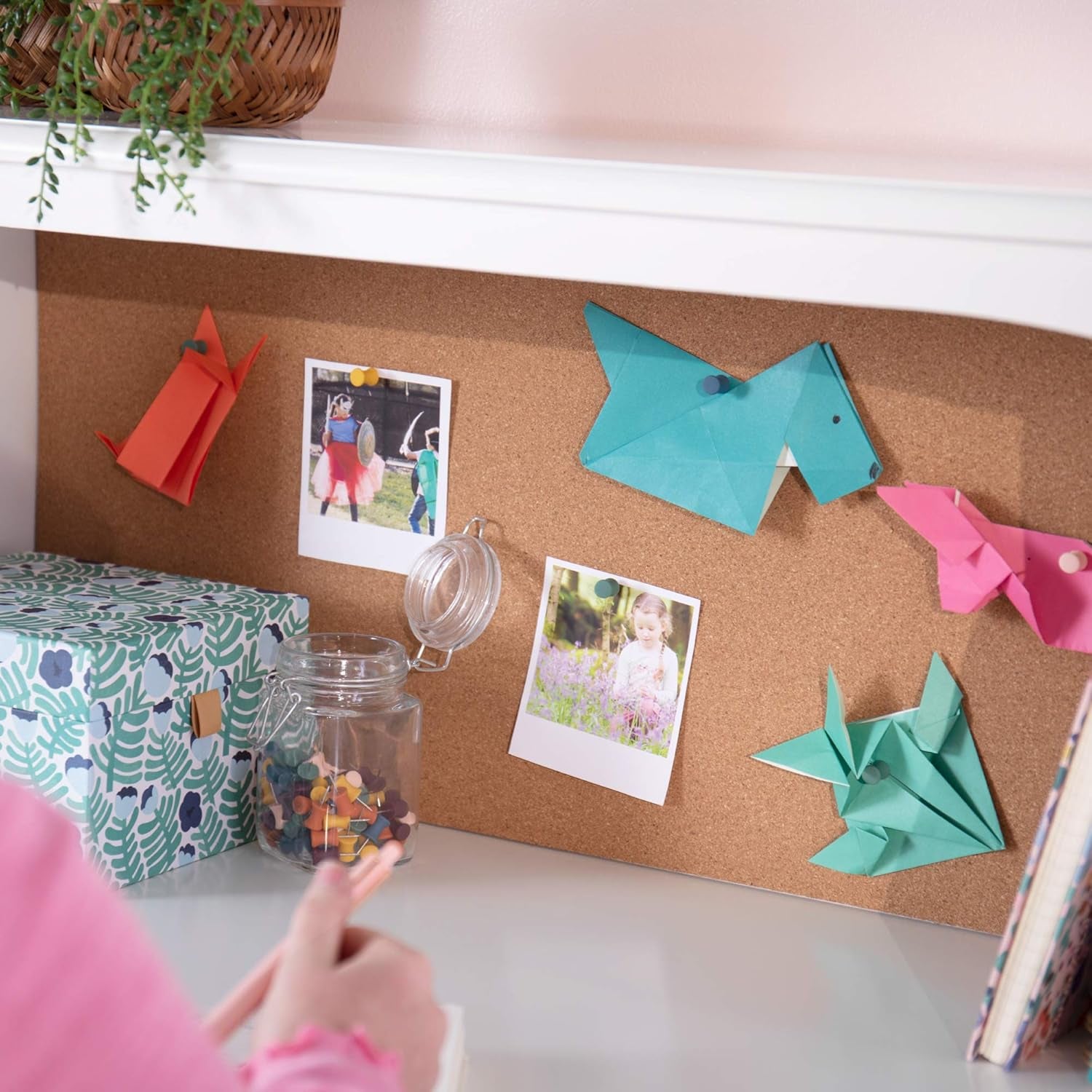 Kids Media Desk and Chair Set - White: Kids Writing Desk with Hutch and Storage Shelves, Computer Workstation with Corkboard, Wooden Desk Set for Boys and Girls