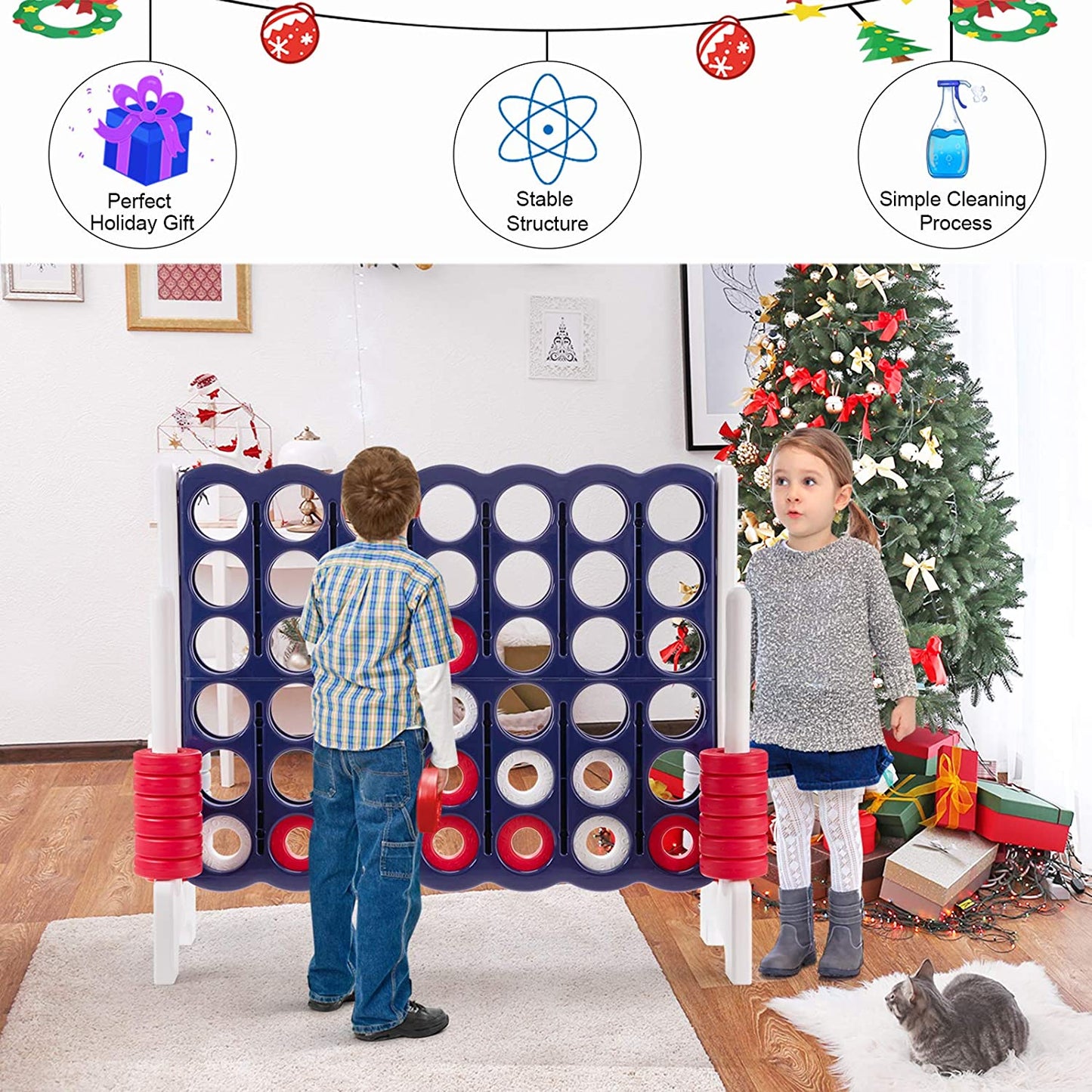 Jumbo 4-To-Score Giant Game Set, 4 in a Row for Kids and Adults, 3.5FT Tall Indoor & Outdoor Game Set with 42 Jumbo Rings & Quick-Release Slider, Perfect for Holiday Party & Family Game