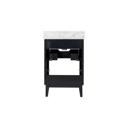 Sylvie 24 In. Single Sink Fluted Black Bath Vanity with Carrara Venato Engineered Stone Top (Assembled)