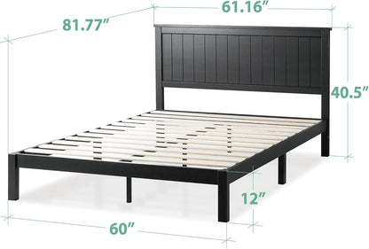 Santiago Platform Bed Frame, Wood Slat Support, No Box Spring Needed, Easy Assembly, Queen, Black